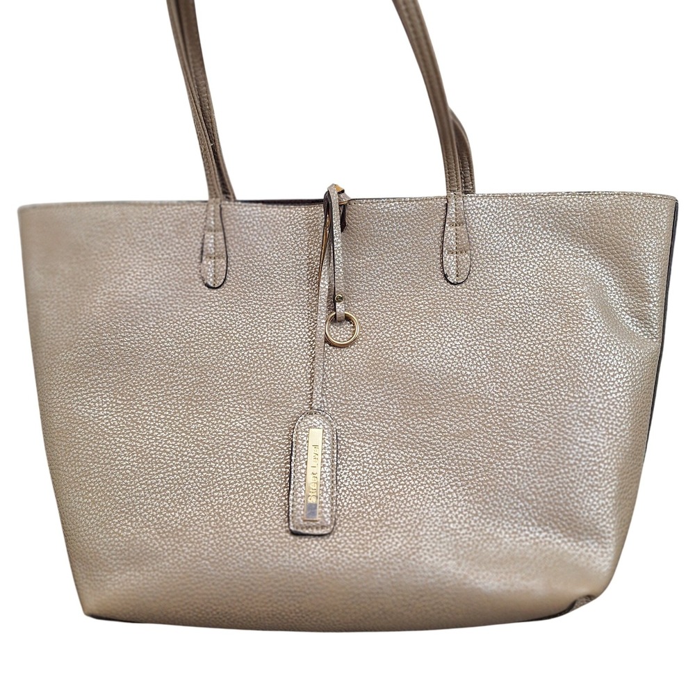 Street Level Womens Metallic Champagne Gold Pebbled Vegan Leather Tote Handbag